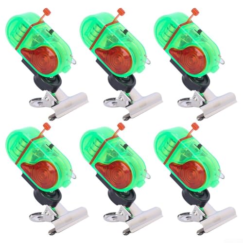 CNANRNANC Angelalarmglocken-Set mit blinkenden Lichtern, 6 Stück, zum Anklippen, Bissanzeiger für Angelrute, 80 dB Summer, ABS und Edelstahl (Metall, grün) von CNANRNANC