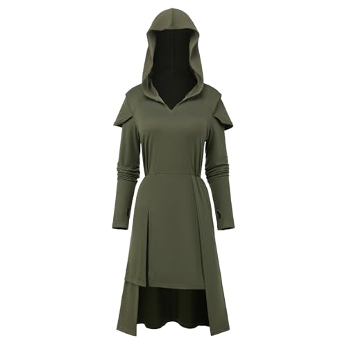 CNVAUIE Mittelalter Kleidung Damen Renaissance Hexen Kostüm Wikinger kostüm Damen Gothic Kleider Cosplay für Halloween Karneval (Grün, XL) von CNVAUIE