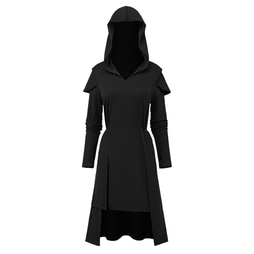 CNVAUIE Mittelalter Kleidung Damen Renaissance Hexen Kostüm Wikinger kostüm Damen Gothic Kleider Cosplay für Halloween Karneval (Schwarz, S) von CNVAUIE