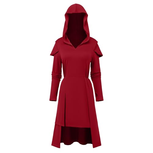 CNVAUIE Mittelalter Kleidung Damen Renaissance Hexen Kostüm Wikinger kostüm Damen Gothic Kleider Cosplay für Halloween Karneval (Weinrot, L) von CNVAUIE
