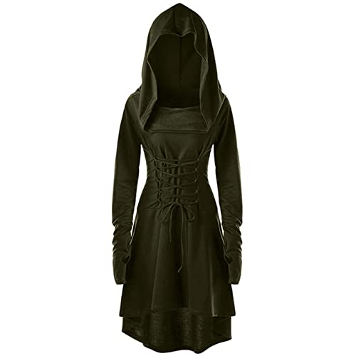 CNVAUIE Renaissance Kostüm Damen Gewand Mittelalterliches Kapuzenkleid Gothic Kleid Cosplay für Halloween Karneval (grün, 2XL) von CNVAUIE