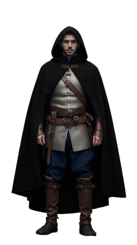CNVAUIE Renaissance Kapuzenmantel Mittelalterliche Kostüme Herren Kapuzenmantel Hexenmantel Halloween Kostüme Kapuzenmantel (Schwarz) von CNVAUIE