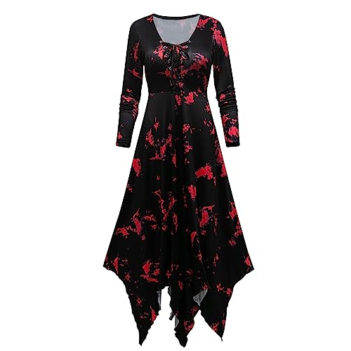 Damen Mittelalter Kleid Gothic Kleider A-Line Renaissance Kleid Halloween Kostüm Cosplay Kostume Festkleid Karneval Party Vintage Retro Langarmkleid (M) von CNVAUIE