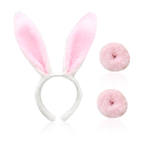 1 Stück Kaninchen-Stirnband und 2 Plüsch-Haargummis, Cosplay-Zubehör, Plüsch-Hasenohren-Stirnband, Performance-Foto-Requisiten, süßes Kostümzubehör, geeignet für Mädchen und Frauen von COACOM