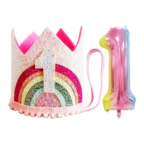 COACOM 1 Stück Krone Zum 1. Geburtstag, 1 Stück Luftballons, Prinzessin Baby, Party-Dekoration, Hut, Regenbogen-Stirnband, Haarschmuck, Verstellbar, Geeignet für Den Ersten Geburtstag Von Mädchen COACOM 1 Stück Krone Zum 1. Geburtstag, 1 Stück Luftballons, Prinzessin Baby, Party-Dekoration, Hut, Regenbogen-Stirnband, Haarschmuck, Verstellbar, Geeignet für Den Ersten Geburtstag Von Mädchen von COACOM