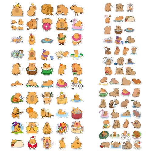 COACOM 100 Stück Capybara-Graffiti-Aufkleber, niedliche dekorative Aufkleber für Kinder, langlebige Cartoon-Tieraufkleber, personalisierte DIY-wasserdichte Aufkleber für Handyhüllen, Gepäck, Computer von COACOM