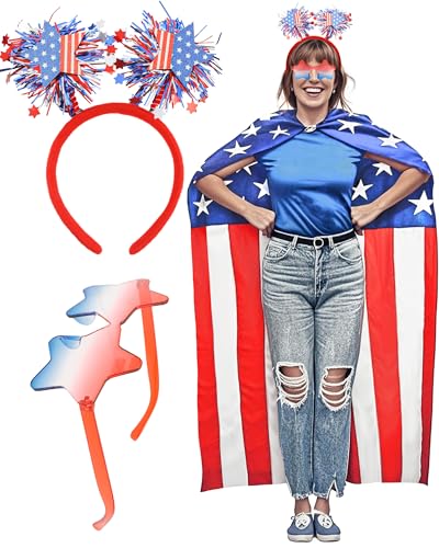 COCIDE Kostüm mit amerikanischer Flagge, Overall, Retro, 80er-Jahre-Sonnenbrille und Flaggen-Stirnband für 4. Juli, Unabhängigkeitstag, Feier, Party in den USA, für Damen und Herren COCIDE Kostüm mit amerikanischer Flagge, Overall, Retro, 80er-Jahre-Sonnenbrille und Flaggen-Stirnband für 4. Juli, Unabhängigkeitstag, Feier, Party in den USA, für Damen und Herren von COCIDE