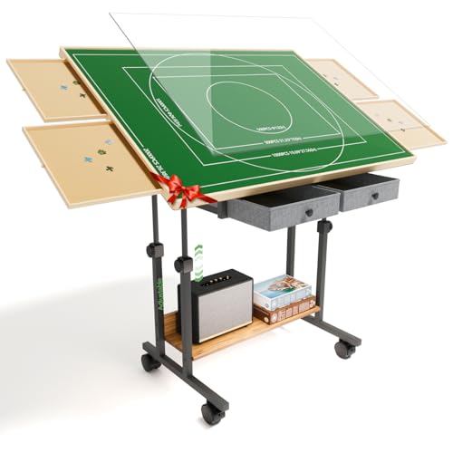 Puzzletisch mit Schubladen, 2000 Teile, Puzzle Tisch für Erwachsene mit 5 Neigungswinkeln, 104,1 x 76,2 cm, Puzzlebrett mit Abdeckung, Puzzle Table mit verstellbaren Beinen und Rädern von CODACE