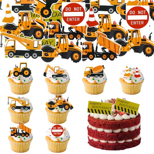 CODIRATO 50 Stück Bagger Auto Kuchendekoration Baufahrzeug Cupcake Topper Baufahrzeuge Kuchen Picks Baustelle Tortendeko Bau Thema Kuchendekoraion Bagger Muffin Dekoration für Kinder Geburtstag von CODIRATO