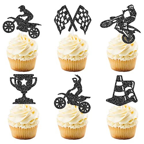 24 Pcs Motorräder Geburtstag Cupcake Topper Motorrad-Rennsport Cupcake Dekoration für Motorrad-Rennsport Themed Birthday Party für Kinder Jungen und Mädchen Mann Geburtstag Party Supply von CODOMOR