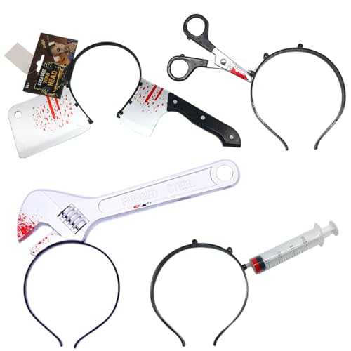 CODOMOR Gruselige Halloween-Stirnbänder – gefälschtes Messer, Schere, Nadel und Schraubenschlüssel, Haarbänder für Zombie-Kostüm, Partyzubehör für Erwachsene und Jugendliche, 4 Stück CODOMOR Gruselige Halloween-Stirnbänder – gefälschtes Messer, Schere, Nadel und Schraubenschlüssel, Haarbänder für Zombie-Kostüm, Partyzubehör für Erwachsene und Jugendliche, 4 Stück von CODOMOR