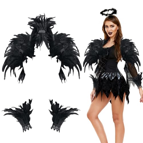COEKI Gothic Natürlicher Federschal, Feder Shrug Schal Wrap Schulterwickel Gothic Kragen Top Wings, Damen Federumhang Cape, Gothic Federkragen für Karneval Masquerade Party Cosplay Kostüm (Schwarz) COEKI Gothic Natürlicher Federschal, Feder Shrug Schal Wrap Schulterwickel Gothic Kragen Top Wings, Damen Federumhang Cape, Gothic Federkragen für Karneval Masquerade Party Cosplay Kostüm (Schwarz) von COEKI