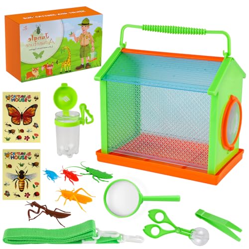 COEKI Insekt Viewer Box, Forscherset Outdoor Insekten für Kinder, Lupe Insekten Sammelbox, Outdoor Exploration Spielzeug mit Insektenfänger, Becherlupe, Pinzetten, Pfeife mit Kompass von COEKI