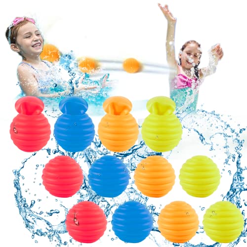 Wasserbomben Selbstschließend Wiederverwendbar,12 Stück Schnellfüller Wasserbomben Set, selbstschließend Silikon Wasserballons Splash Bälle für Kinder Sommer Draussen, Pool(5 Sekunde) von COEKI