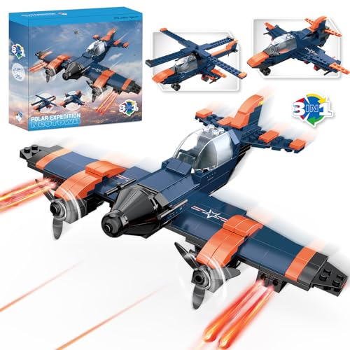 Creator 3in1 City Flugzeug Spielzeug, Jagdflugzeug, Jet-Flugzeug, Hubschrauber, Militärisches Konstruktionsspielzeug Geschenk für Kinder, Jungen und Mädchen ab 6 Jahre 248 Stück von COGO