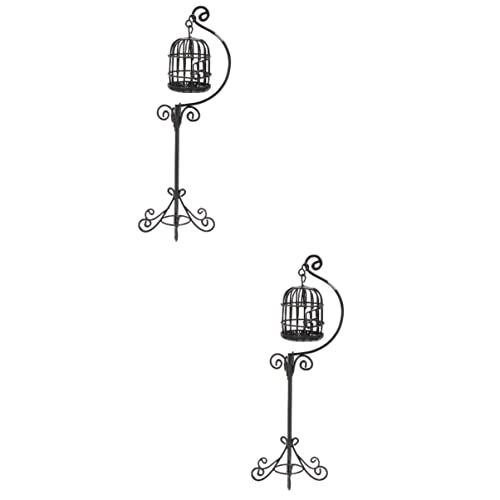 COHEALI 2 STK Miniatur-Vogelkäfig aus Metall pantrychic stützen Mini-Vogelkäfig mit Ständer Mini-Szenenmodell im Freien Wohnkultur Retro-Gartenmöbel Mini Balkon schmuck Puppenhaus von COHEALI