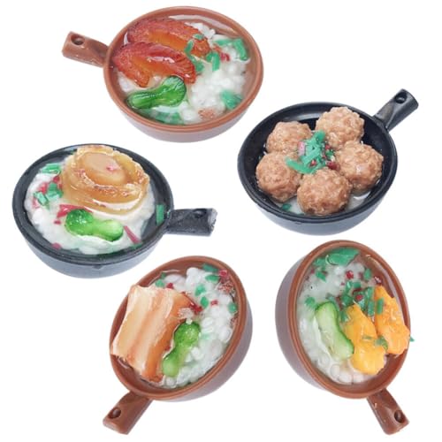 COHEALI 5 Stück Miniatur-Lebensmittelspielzeug Puppenhaus Chinesisches Essen Künstlicher Reis Im Tontopf Modell Kinderküche Rollenspielzubehör von COHEALI