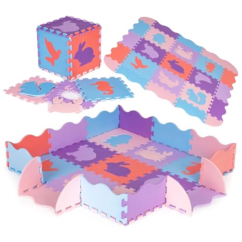 COIL Puzzelteppich für Kinder - Schaumstoff Puzzlematte mit Tierspielen - Wasserdicht, Geruchsfrei, Leicht zu Reinigen - Puzzle Matte - Spielmatte Baby - 25 Elemente (Lila) von COIL