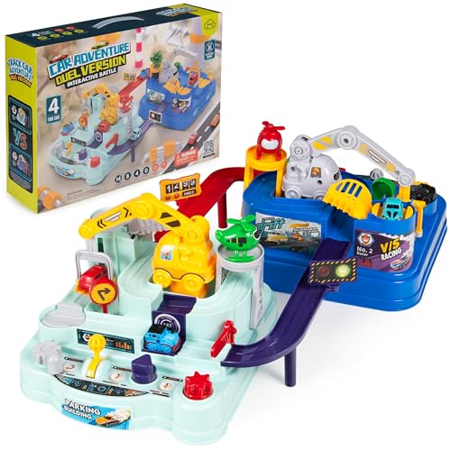 COIL Parkhaus für Kinder 3 Jahre - Montessori Lernspielzeug für Kinder ab 3 Jahre, Interaktives Rennspiel mit Manueller Steuerung, 4 Autos und Hubschrauber, Pädagogisches Spielzeug für Motorik von COIL
