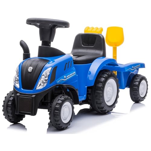 COIL Traktor New Holland Rutschauto mit Anhänger - Lizenzierter Traktor Buggy mit und Schaufel - Hochwertiges Kunststoff-Spielzeug - Traktor Mit Anhänger - Playmobil, Traktor Zum Draufsitzen (Blau) von COIL