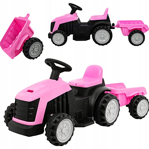 COIL Traktor mit Anhänger, Traktor, Akku, Kindertraktor, Elektrofahrzeuge, Schiebefahrt für Kinder, ab 3 Jahren (Rosa) von COIL