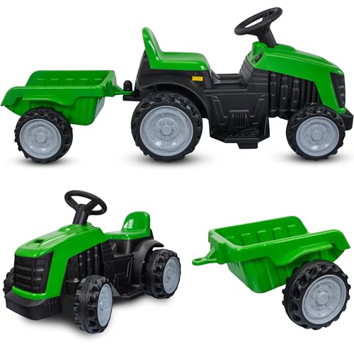 COIL Trettraktor Ab 3 Jahre, Elektro Traktor für Kinder zum Fahren, Kindertraktor, Elektrofahrzeuge, Schiebefahrt (Grün) von COIL