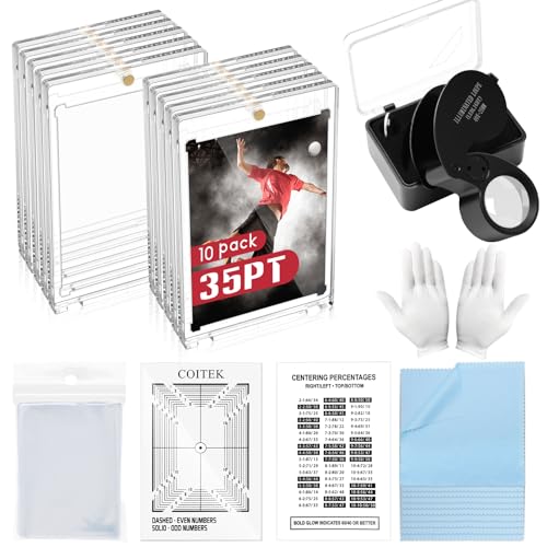 COITEK 124-teiliges Zentrierwerkzeug-Set für Karten, inklusive 10 magnetischen Kartenhaltern, Sport-Zentrierwerkzeug, 40-facher Vergrößerungsgerät mit LED-Licht, 100P-Tauschhüllen, 10 Tücher, von COITEK