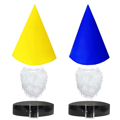 COJOUCCI Wichtel Kostüm Set, Zwerg Spitzhut, Bart und Gürtel, Buntstift Hüte Elfenhut Hexenzwerg Halloween Kostüm Zubehör (Gelb/Königsblau) von COJOUCCI