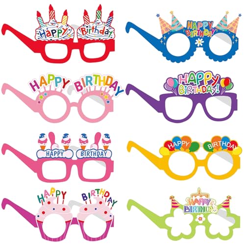 COLANANA 8 Stück Geburtstag Party Brille Dekoration,Lustige Papier Geburtstag Brille Deko, Geburtstags Photo Booth Requisiten Zubehör,Geburtstagsthema Geburtstags Party Dekorationen für Frauen Männer von COLANANA