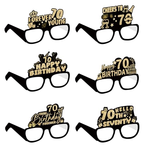 COLANANA Geburtstag Party Brille Dekoration, 6 Stück 70th Geburtstag Party Dekorationen, Lustige Papier 70th Geburtstags Brille Deko, Geburtstags Photo Booth Requisiten Zubehör für Frauen Männer von COLANANA