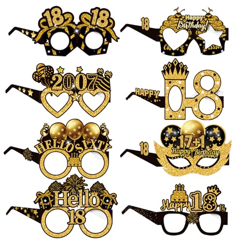 COLANANA Geburtstag Party Brille Dekoration,8 Stück 18th Geburtstag Party Dekorationen, Lustige Papier 18th Geburtstags Brille Deko, Geburtstags Photo Booth Requisiten Zubehör für Frauen Männer von COLANANA