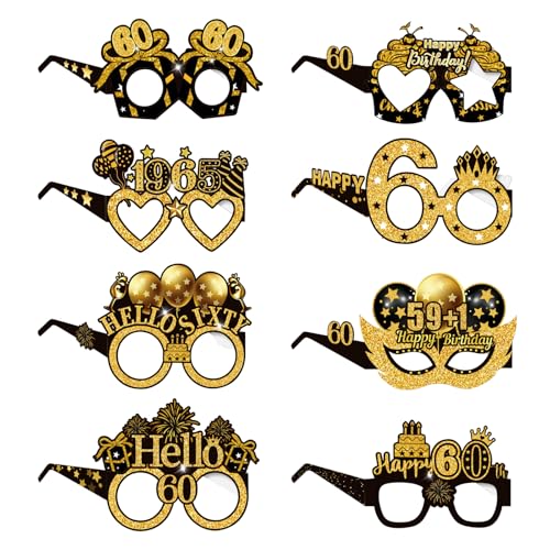 COLANANA Geburtstag Party Brille Dekoration,8 Stück 60th Geburtstag Party Dekorationen, Lustige Papier 60th Geburtstags Brille Deko, Geburtstags Photo Booth Requisiten Zubehör für Frauen Männer von COLANANA