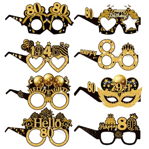 COLANANA Geburtstag Party Brille Dekoration,8 Stück 80th Geburtstag Party Dekorationen, Lustige Papier 80th Geburtstags Brille Deko, Geburtstags Photo Booth Requisiten Zubehör für Frauen Männer von COLANANA