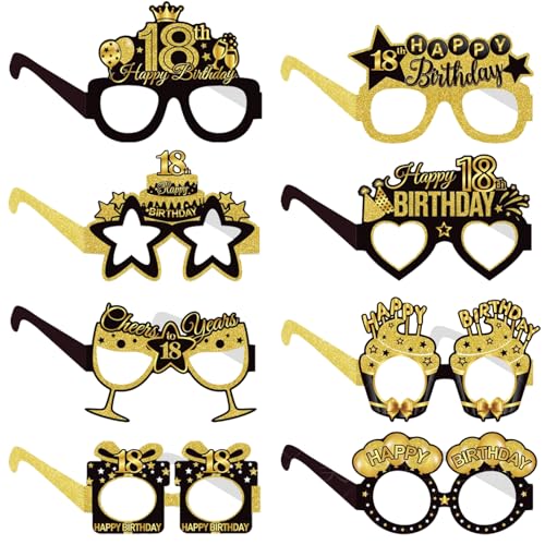 COLANANA Geburtstag Party Brille Dekoration,8 Stück Lustige Papier 18th Geburtstag Brille Deko,18th Geburtstags Party Dekorationen,Geburtstags Photo Booth Requisiten Zubehör für Frauen Männer von COLANANA