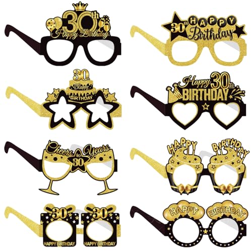 COLANANA Geburtstag Party Brille Dekoration,8 Stück Lustige Papier 30th Geburtstag Brille Deko,30th Geburtstags Party Dekorationen,Geburtstags Photo Booth Requisiten Zubehör für Frauen Männer von COLANANA