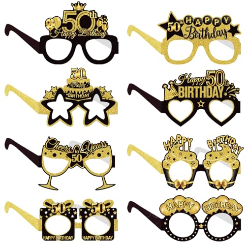 COLANANA Geburtstag Party Brille Dekoration,8 Stück Lustige Papier 50th Geburtstag Brille Deko,50th Geburtstags Party Dekorationen,Geburtstags Photo Booth Requisiten Zubehör für Frauen Männer von COLANANA