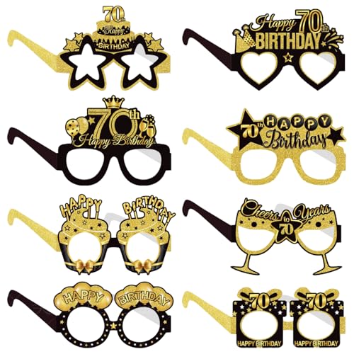 COLANANA Geburtstag Party Brille Dekoration,8 Stück Lustige Papier 70th Geburtstag Brille Deko,70th Geburtstags Party Dekorationen,Geburtstags Photo Booth Requisiten Zubehör für Frauen Männer von COLANANA