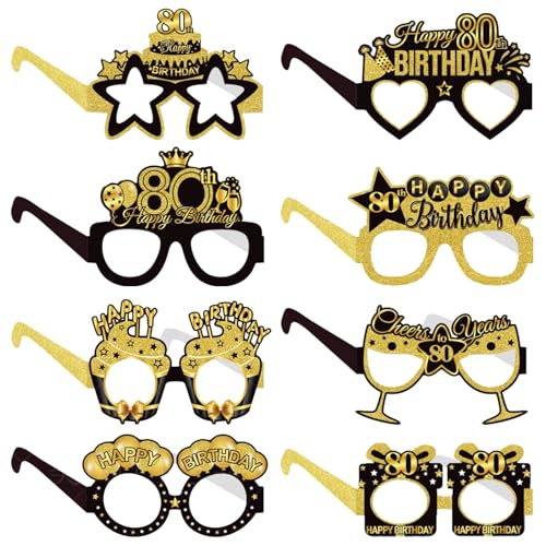 COLANANA Geburtstag Party Brille Dekoration,8 Stück Lustige Papier 80th Geburtstag Brille Deko,80th Geburtstags Party Dekorationen,Geburtstags Photo Booth Requisiten Zubehör für Frauen Männer von COLANANA