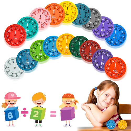 18 Stücks Mathe Fidget Spinner, fidget spinner mathe, Math Fact Finger Spinner Sensorisches Spielzeug, Additions-Subtraktions-Multiplikations und Divisions Mathe-Lernspiele Zappelspielzeug von COLEESON