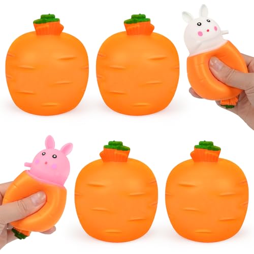 4 Stück Anti Stress Bälle Kaninchen, Osterhase Karotte Fidget Spielzeug, Ostern Karotte Hase Squeeze Fidget, Antistressball für Kinder Erwachsene Ostern Geburtstagsgeschenk (C) von COLEESON