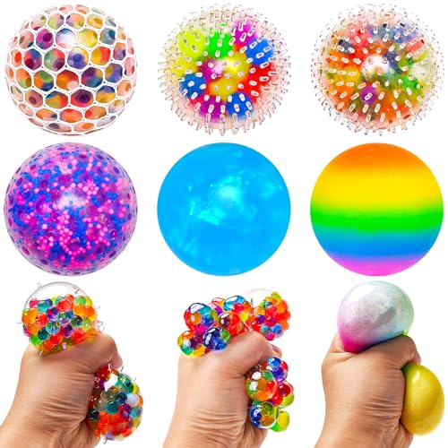 6 Stück Stressbälle, Anti Stress Bälle, Antistressball mit Wasser Perle, Stressball Quetschball Stressabbau Spielzeug, Squishy Balls für Kinder Erwachsene ADHS, Ostergeschenk für Kinder (A) von COLEESON