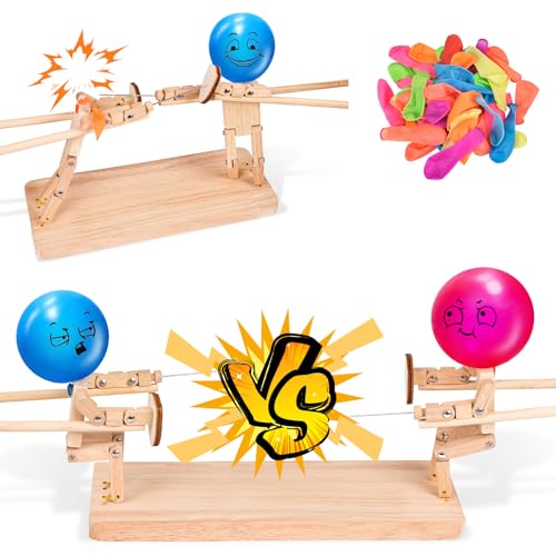 COLEESON Balloon Bamboo Man Battle, Bamboo Man Fight Game mit 50 Ballnoons, Handmade Wooden Fencing Puppets, Holz-Bots-Kampfspiel, Tabletop Spiele für Partys, Familienspiele Ballon(A) von COLEESON