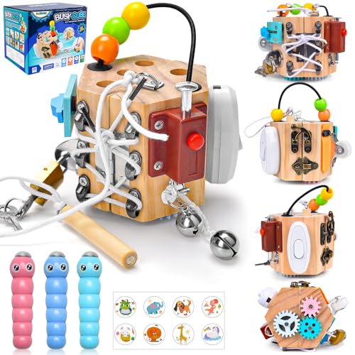 COLEESON Busy Board Baby, Busy Activity Cube, 14 in 1 Motorikwürfel Holzspielzeug, Aktivitäts Würfel Spielzeug, Motorikwürfel Montessori Lernspielzeug für Kleinkinder ab 3 Jahren (A) von COLEESON