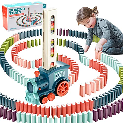 COLEESON Domino Zug Spielzeug Set für Kinder, 100 Stück Domino Blöcken Automatischer mit Licht und Ton, Domino Spielzeug für 3 4 5 Jahre Jungen Mädchen von COLEESON