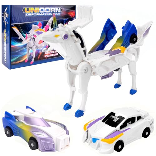 COLEESON Einhorn Spielzeug, Transformierendes Auto Roboter Spielzeug, Kollision Deformation Kombinierter Roboter, Unicorn Cars Unicorn Roboter Transforming Toys für Mädchen Jungen (Blau) von COLEESON