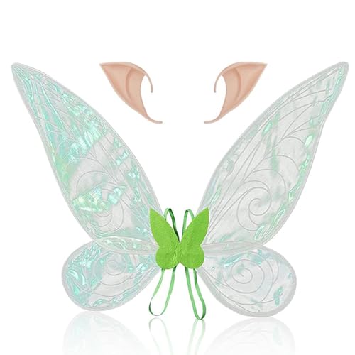 COLEESON Feenflügel Erwachsene Kinder, Karneval Kostüm Damen, Feenflügel Damen Elfenohren, Schmetterlingsflügel für Mädchen, Frauen, Karneval Geburtstag Cosplay Party Halloween (green) von COLEESON