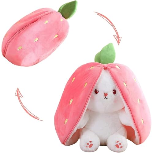 COLEESON Hasen Verstecken, Osterhase Plüschtier, 25CM Gefülltes Kaninchen mit Karotten und Erdbeeren, Plüschtier Hase, Hasenpuppe, Hasenplüsch, Geburtstagsgeschenk für Jungen, Mädchen, Kinder (Rosa) von COLEESON