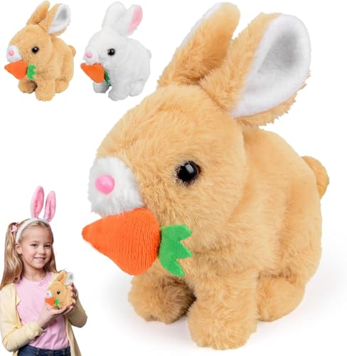 COLEESON Hüpfendes Kaninchen Spielzeug, Interaktives Kaninchen Spielzeug, Hasen Kuscheltiere Klein, Geräusche Macht und Dessen Ohren und Nase Sich Bewegen, Plüschhase für Ostern Geschenke (Braun) von COLEESON