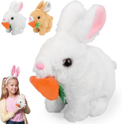 COLEESON Hüpfendes Kaninchen Spielzeug, Interaktives Kaninchen Spielzeug, Hasen Kuscheltiere Klein, Geräusche Macht und Dessen Ohren und Nase Sich Bewegen, Plüschhase für Ostern Geschenke (Weiß) von COLEESON