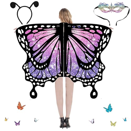 COLEESON Schmetterling Kostüm Damen, Karneval Kostüm Damen, Schmetterlingsflügel, Erwachsene Fee Kostüm,Bunter Schmetterling Umhang,für Halloween Fasching Party Cosplay, Butterfly Wings (B) von COLEESON